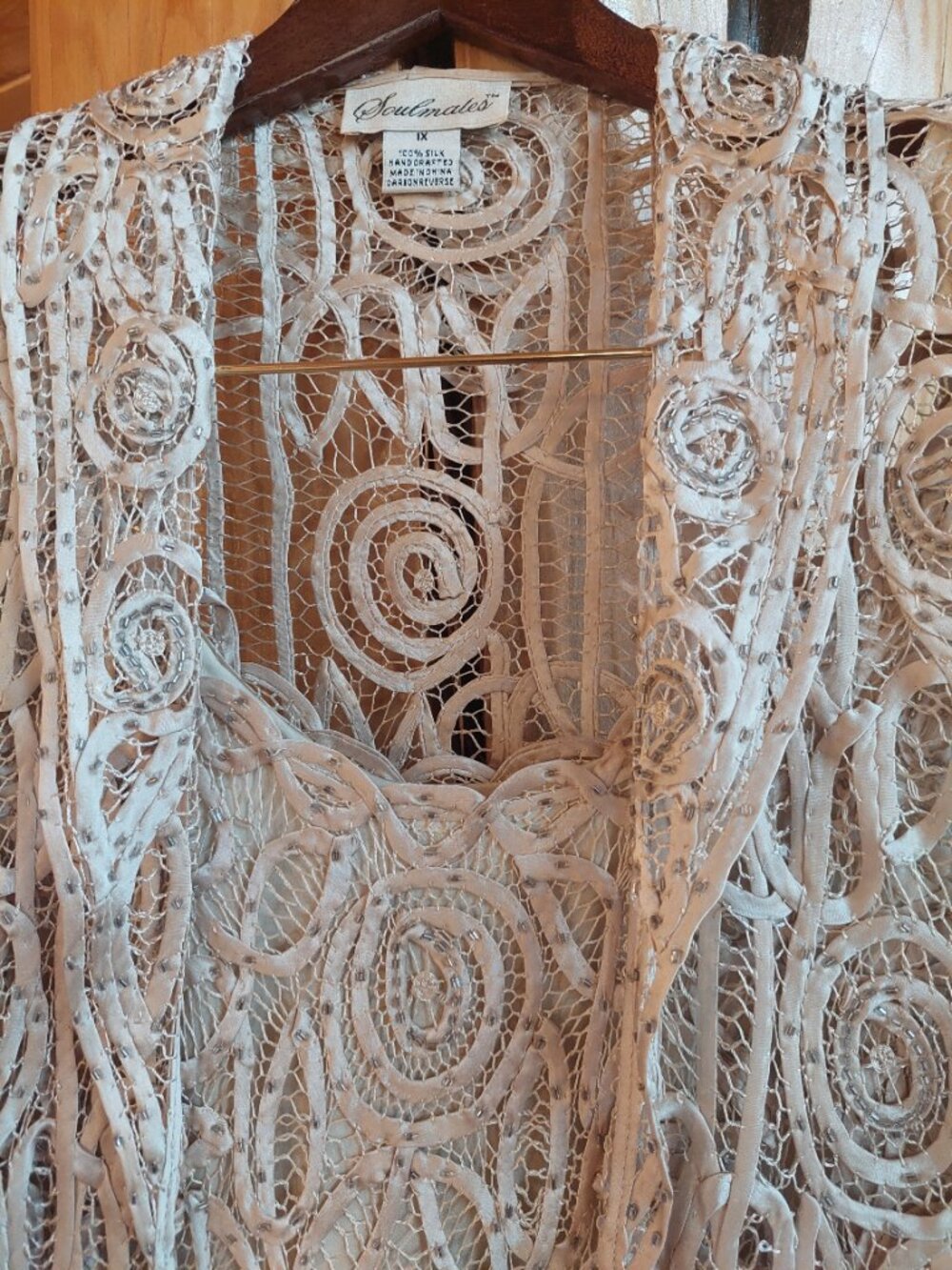 Soulmates Two Piece Silk, Lacework, Beaded Dress and Jacket, Cream color size xl - Picture 3 of 11